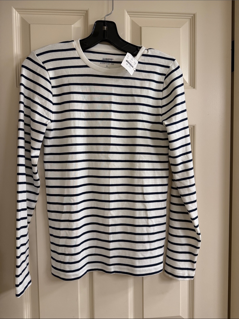 J. Crew White & Navy Striped Long Sleeve Tee